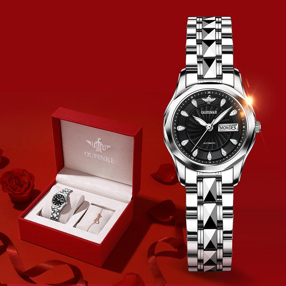 Swiss OUPINKE Top Brand beautiful/elegant Ladies Wristwatch  Waterproof Watches Sapphire Mirror Tungsten Steel Watchstrap