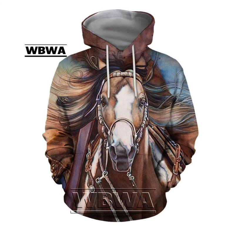 Ladies / Men hoodie beautiful  3D  animal Prints  / horse Men/ pullover streetwear / FREE shipping