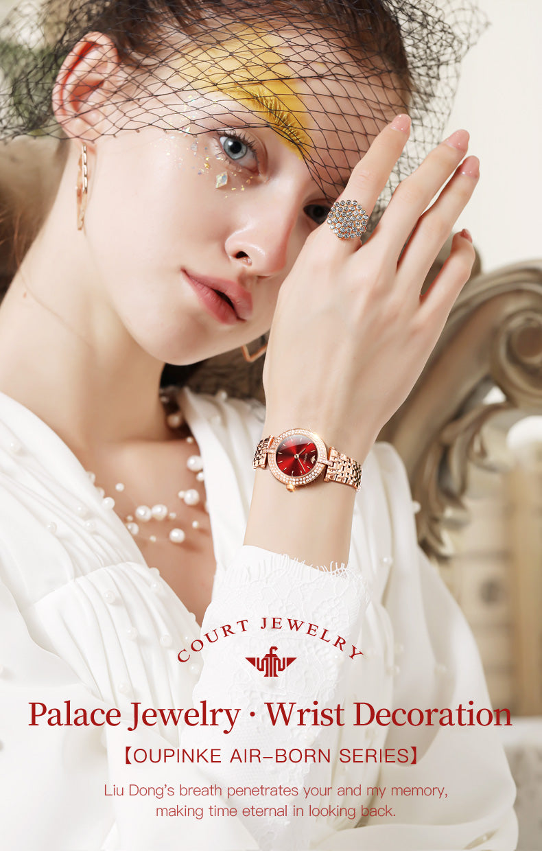 Swiss OUPINKE  beautiful/elegant Top Swiss Sapphire Mirror Alloy  Quartz Ladies Wrist watch