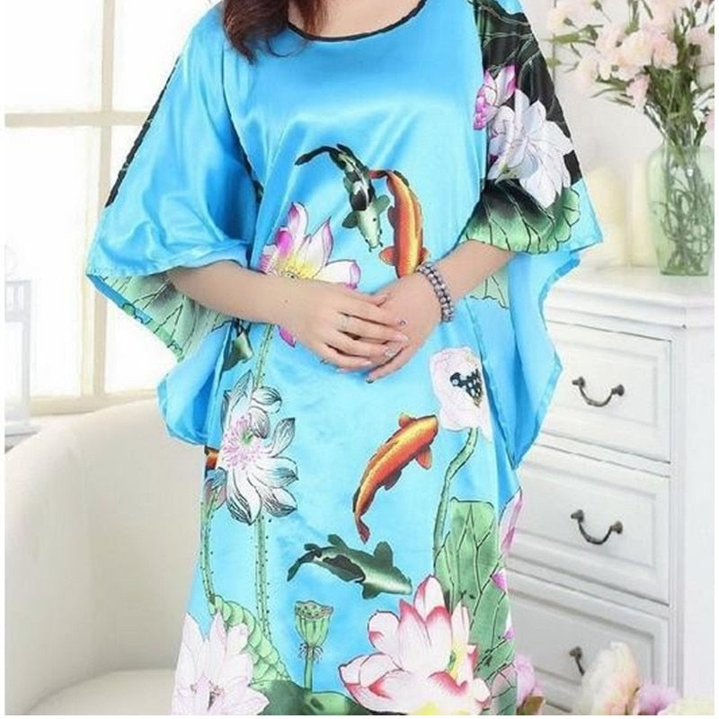 New Arrival  Ladies Light Blue Silk Rayon Nightwear Summer Lounge / Beach Robe  / FREE Shipping