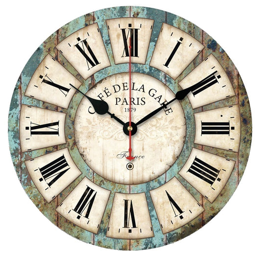 Vintage Wooden Wall Clock Paris / Silent Quartz /  Antique Wood / Living Room, Kitchen