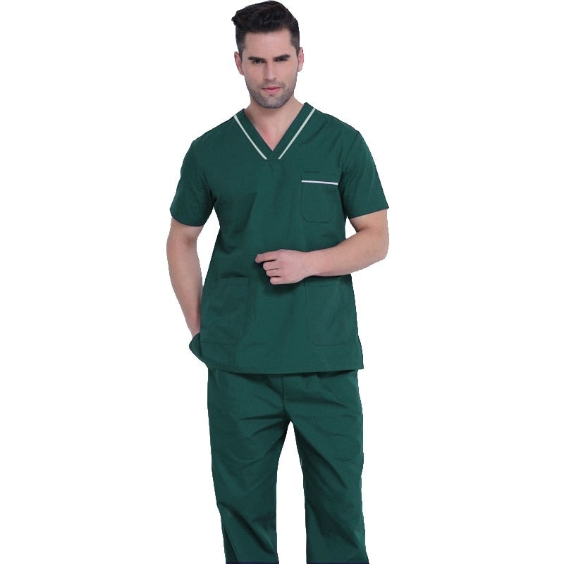 Plug Size Medical Suit for Men Short Sleeve Nursing Scrubs Cotton Veterinary Workwear Doctor Coveralls Surgical Pants Dentistry