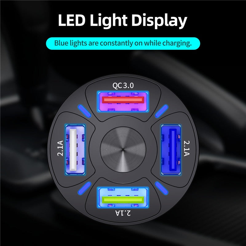 USLION 4Port USB Phone Car Charger Adapter LED Display Fast Charge-Free Shipping