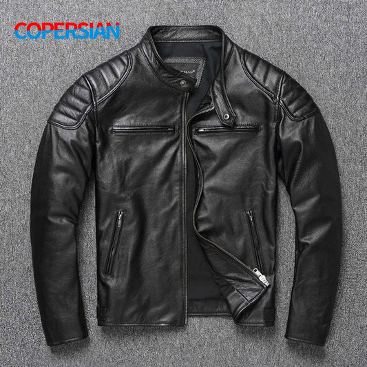 Men's Leather Motorcycle Jacket comfortable with lining , cowhide leather / FREE Shipping - tracking available