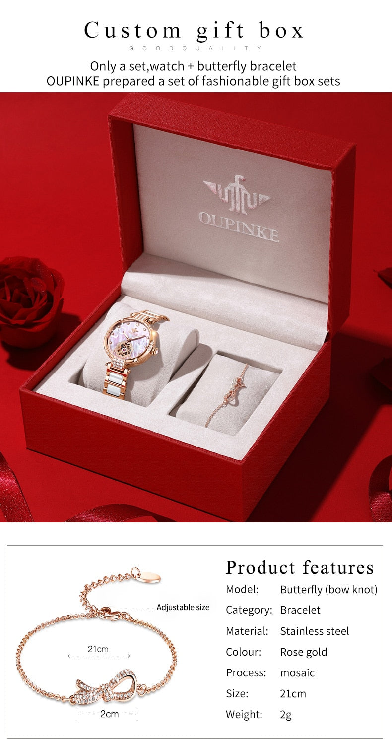Swiss OUPINKE beautiful / elegant  Top Luxury Brand Watch for Women Waterproof Gift Box