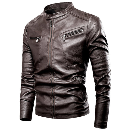 Men's Casual Vintage Leather Jacket comfortable with lining / FREE Shipping
