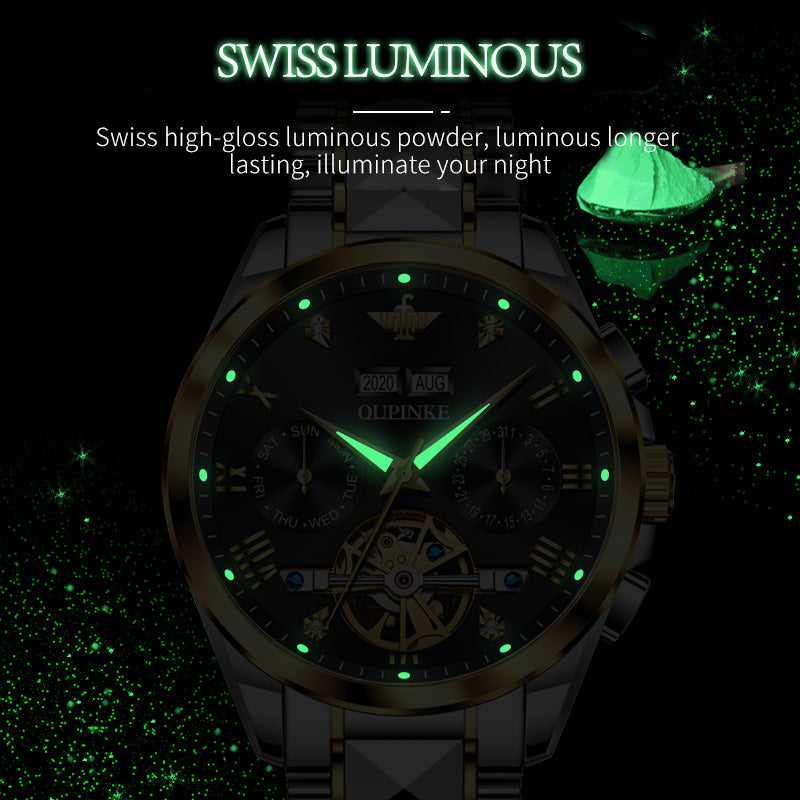 Swiss OUPINKE Top Brand  Luxury  business Men's Wrist  Watch  Stainless Steel Waterproof