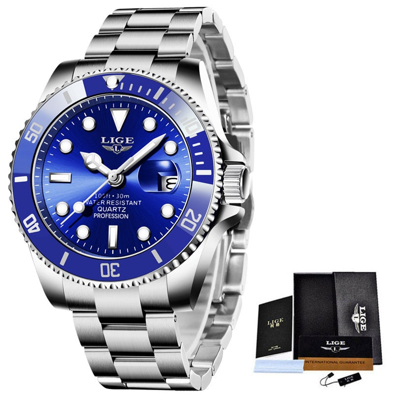 LIGE Top Brand Luxury Fashion Diver Watches for Men /  30ATM Waterproof / FREE Shipping