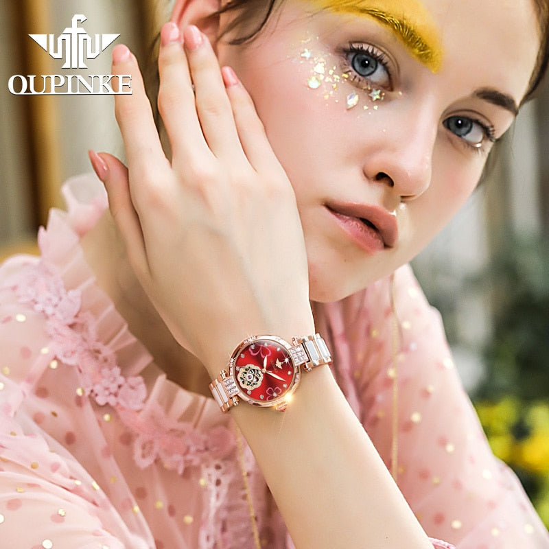 Swiss OUPINKE beautiful / elegant  Top Luxury Brand Watch for Women Waterproof Gift Box