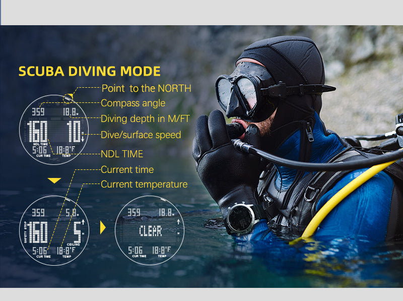 NORTH EDGE Men's Professional Diving Computer Watch Scuba Diving NDL (No Deco Time) 50M Dive Watches Altimeter Barometer Compass