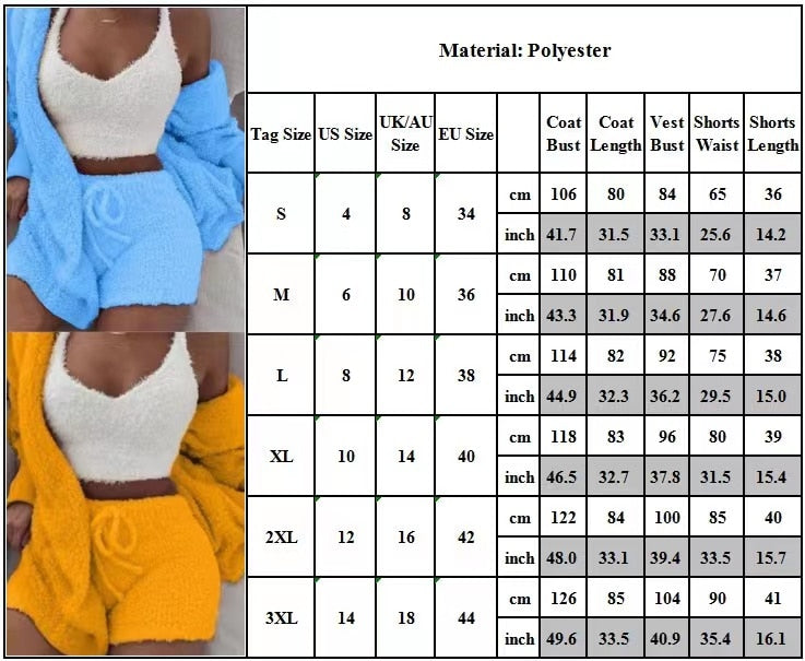 Ladies 3 Piece Fluffy Fleece  Outfit Jacket / Top / Shorts Sexy Backless Top / FREE Shipping