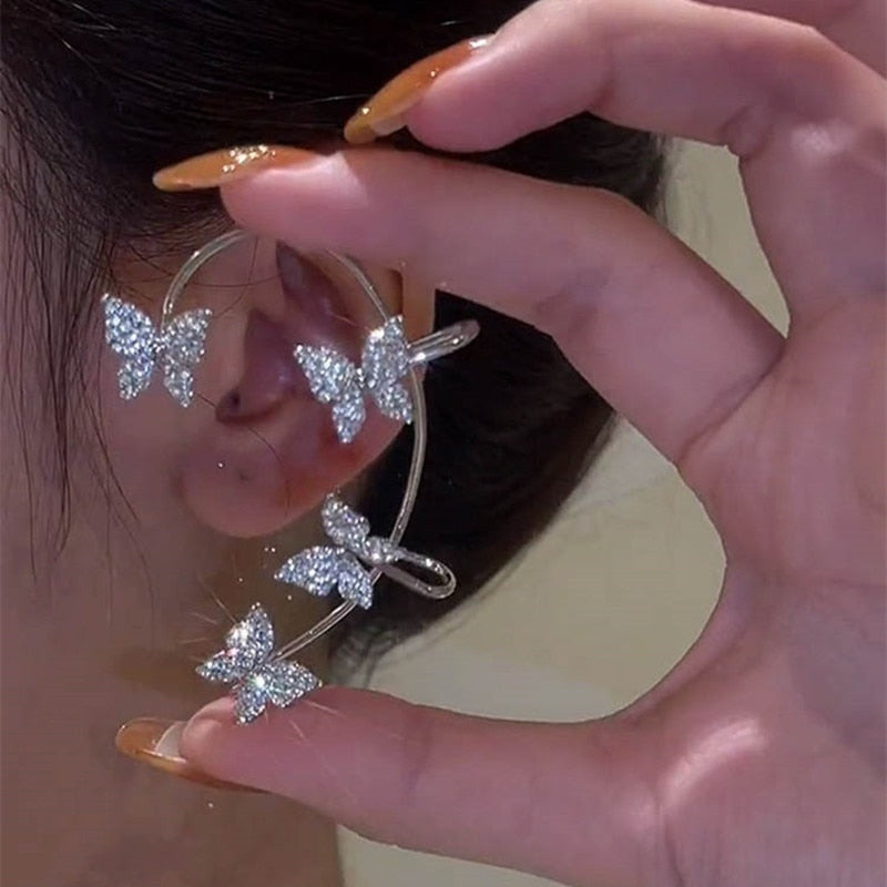Earrings Gold Silver Color Metal Butterfly Ear Clips ZIRCON / Free Shipping