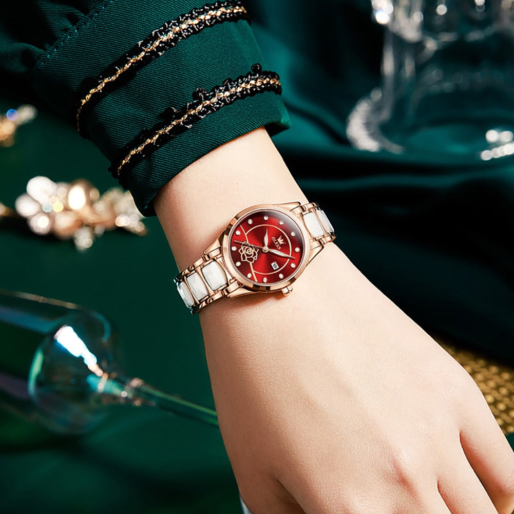 OLEVS beautiful elegant Watches for Women  Camellia /  Quartz / Japan Movement / 30M Waterproof