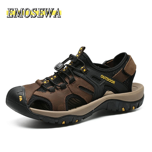 EMOSEWA High Quality Men Sandals Genuine Leather England Style Male Sandals / FREE Shipping