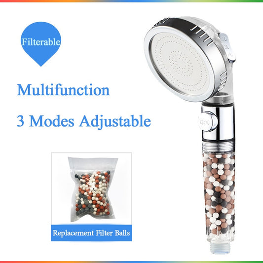 Shower head with fIlitration/stop button 3 Modes and Filter balls / Buy 4 get 1 FREE / Enter Code 0HMG0MQAHKKV / Free Shipping