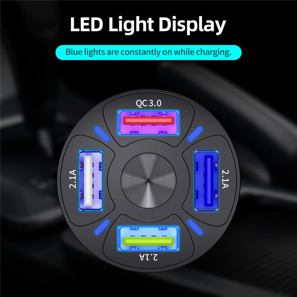 USLION 4Port USB Phone Car Charger Adapter LED Display Fast Charge-Free Shipping