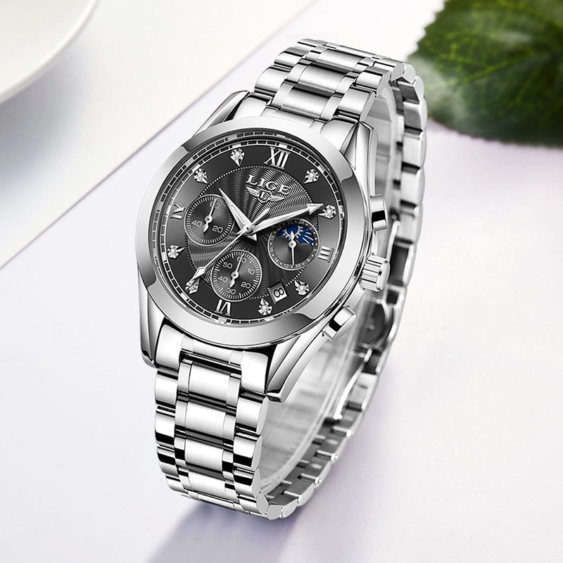 LIGE beautiful elegant  Ladies Watch / Waterproof/  Rose Gold Steel Strap / Top Brand Bracelet