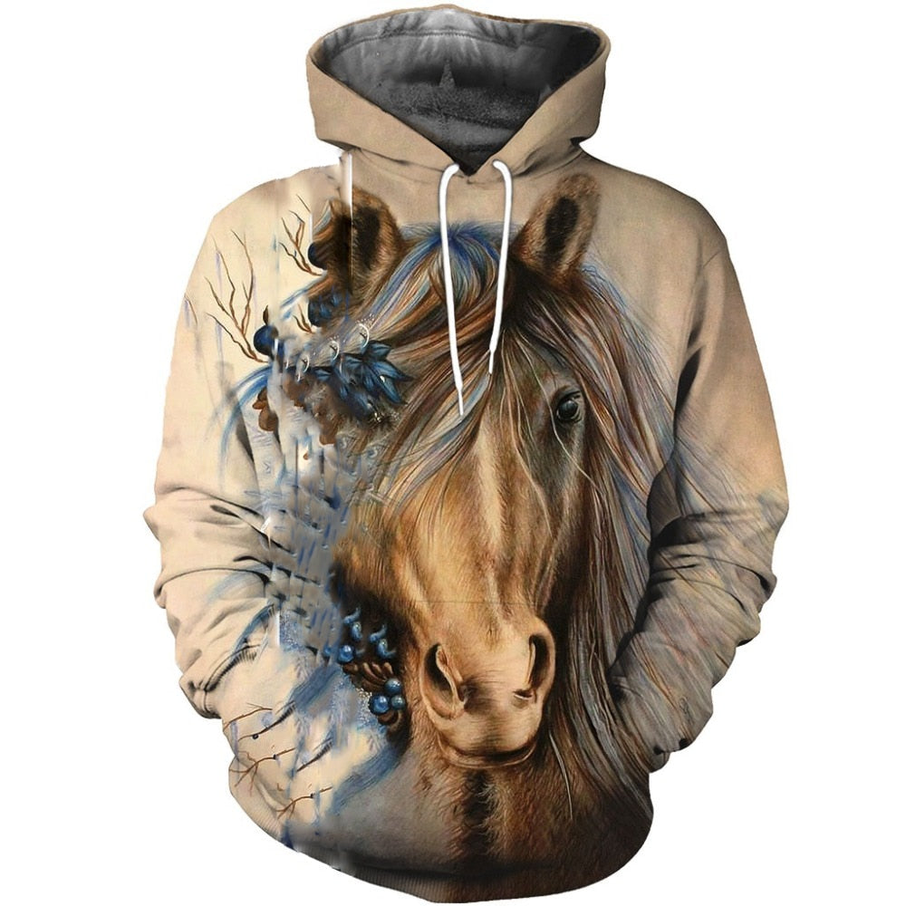 Ladies / Men hoodie beautiful  3D  animal Prints  / horse Men/ pullover streetwear / FREE shipping