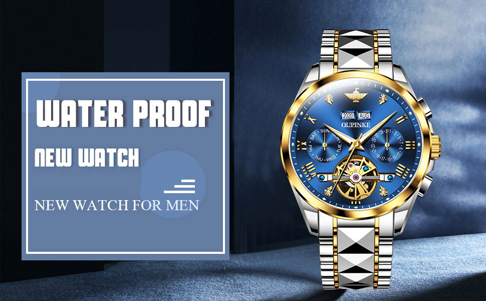 Swiss OUPINKE Top Brand  Luxury  business Men's Wrist  Watch  Stainless Steel Waterproof