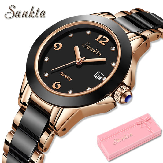 SUNKTA beautiful elegant  Top Brand Watches  for Women / Waterproof / Diamonds /  Quartz Clock