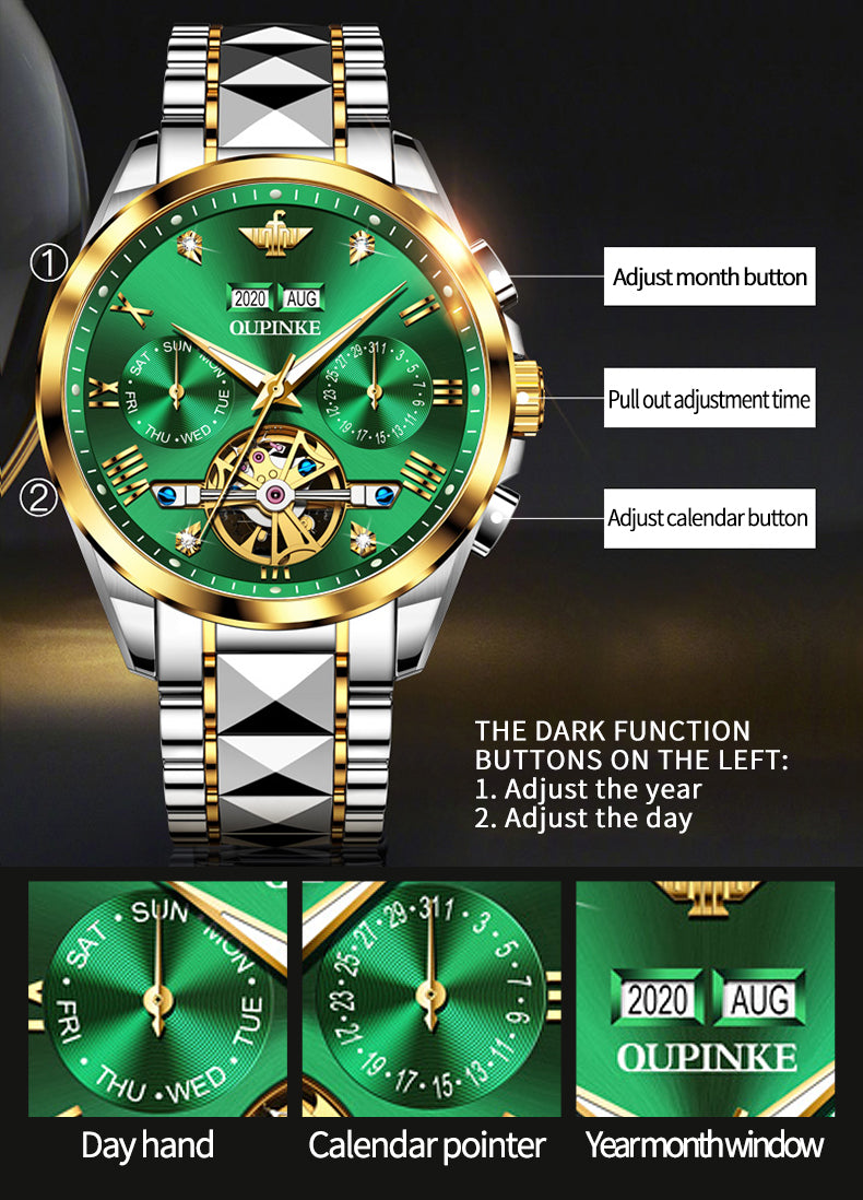 Swiss OUPINKE Top Brand  Luxury  business Men's Wrist  Watch  Stainless Steel Waterproof