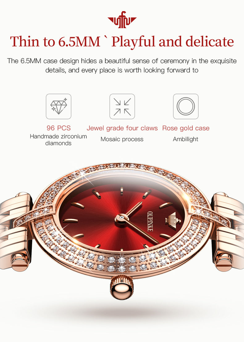 Swiss OUPINKE  beautiful/elegant Top Swiss Sapphire Mirror Alloy  Quartz Ladies Wrist watch