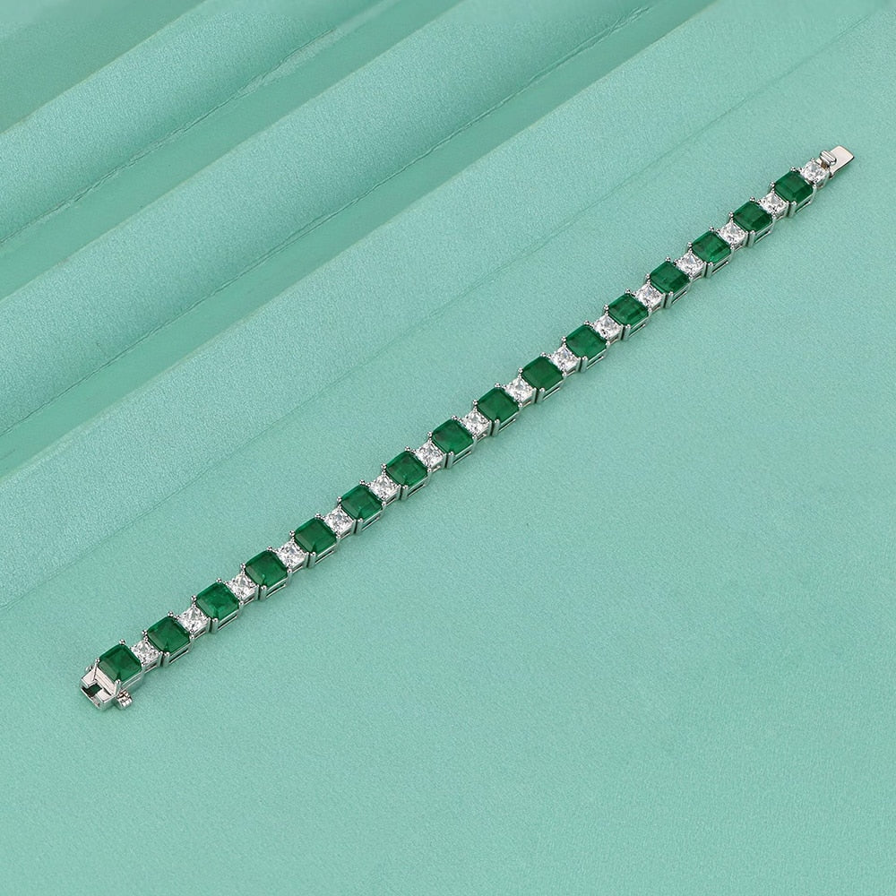 Beautiful 925 Sterling Silver Emerald Diamond tennis Bracelet for Women / Free Shipping