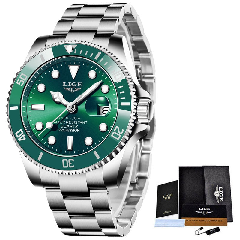LIGE Top Brand Luxury Fashion Diver Watches for Men /  30ATM Waterproof / FREE Shipping