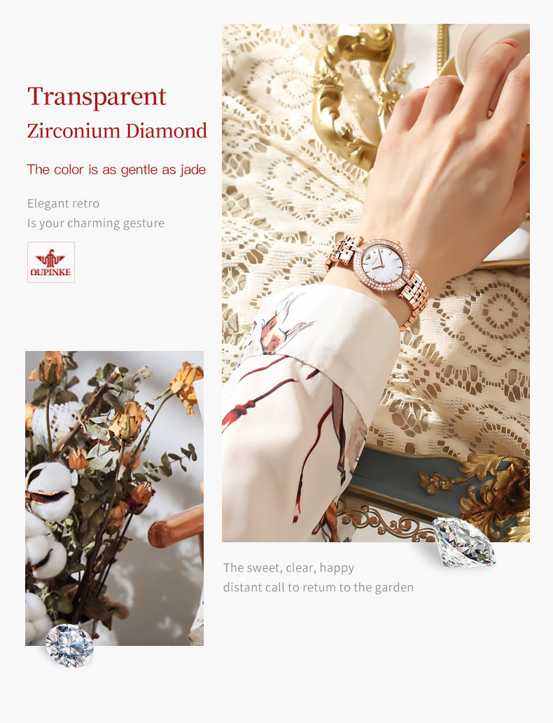 Swiss OUPINKE  beautiful/elegant Top Swiss Sapphire Mirror Alloy  Quartz Ladies Wrist watch