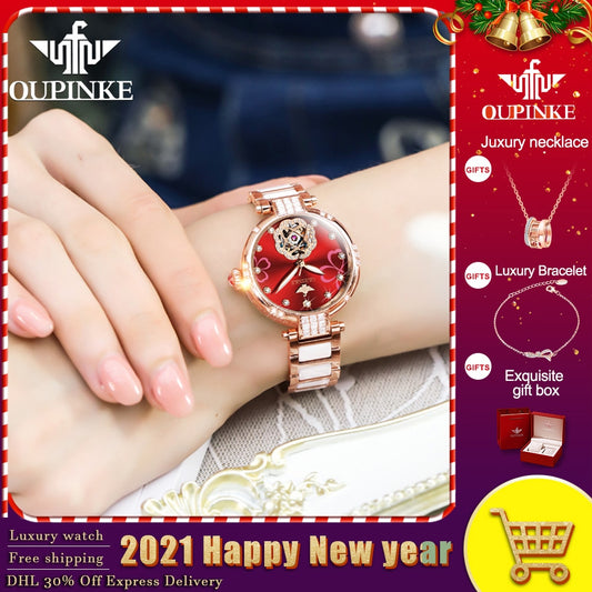 Swiss OUPINKE beautiful / elegant  Top Luxury Brand Watch for Women Waterproof Gift Box
