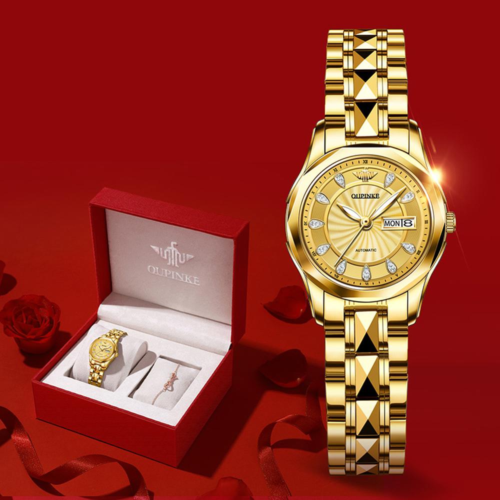 Swiss OUPINKE Top Brand beautiful/elegant Ladies Wristwatch  Waterproof Watches Sapphire Mirror Tungsten Steel Watchstrap
