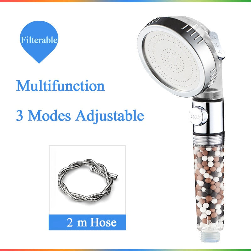 Shower head with fIlitration/stop button 3 Modes and Filter balls / Buy 4 get 1 FREE / Enter Code 0HMG0MQAHKKV / Free Shipping