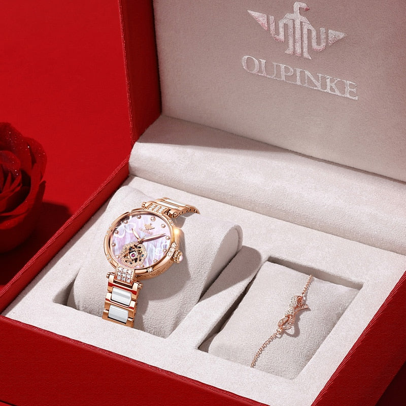 Swiss OUPINKE beautiful / elegant  Top Luxury Brand Watch for Women Waterproof Gift Box