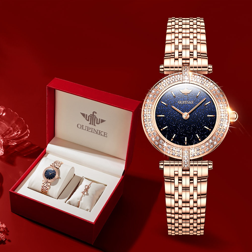 Swiss OUPINKE  beautiful/elegant Top Swiss Sapphire Mirror Alloy  Quartz Ladies Wrist watch