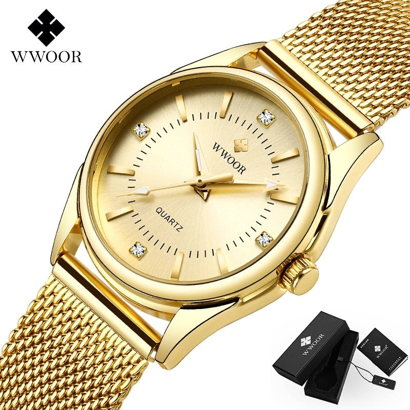 WWOOR Small Luxury Top Brand Ladies wrist watch / Silver Stainless Steel Diamonds, enter Discount Code S0BZVDKASTKZ Buy 1 get 1 FREE / FREE Shipping