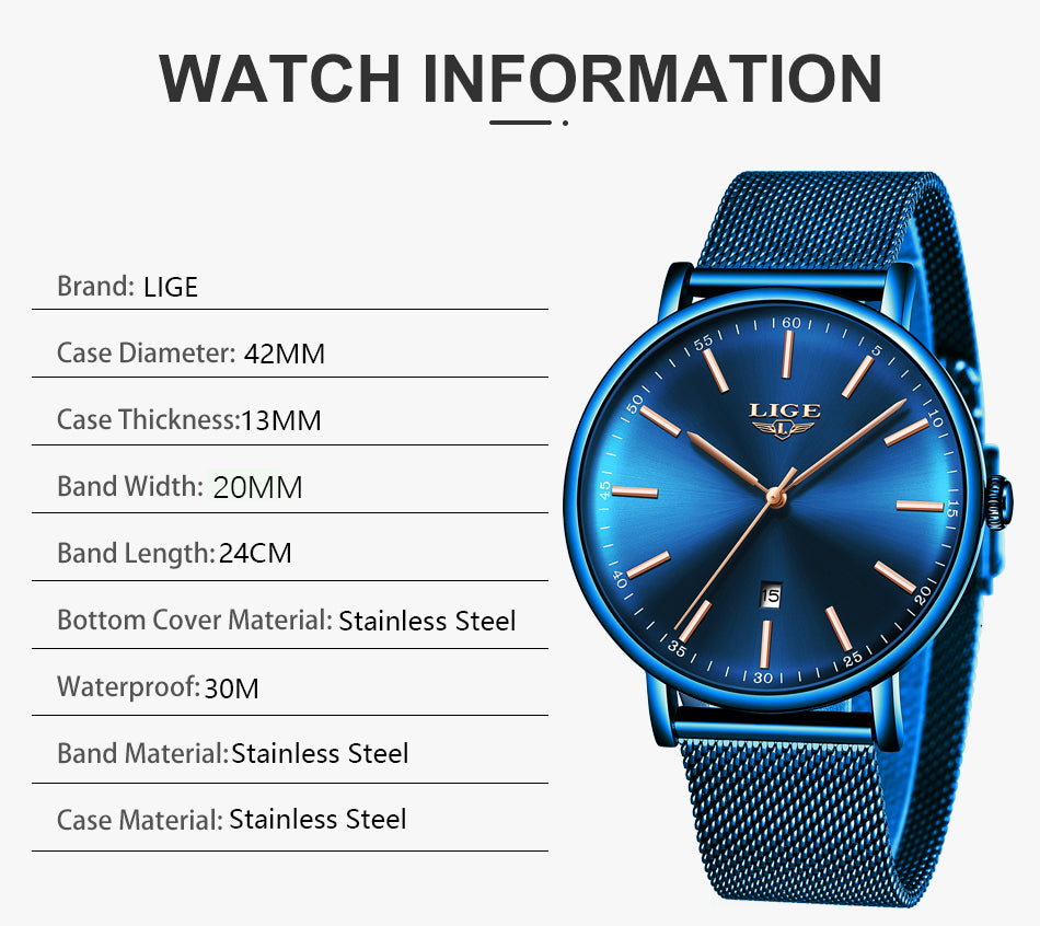 LIGE Womens Watches Top Brand Luxury Waterproof Watch Fashion Ladies Stainless Steel Wristwatch Casual Quartz Clock Reloj Mujer