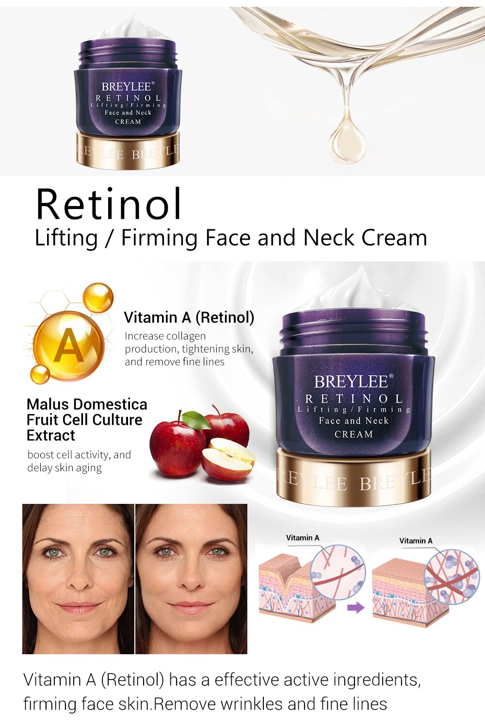 BREYLEE Face Retinol/ Hyaluronic Acid / Vitmain C facial Cream 40g / FREE shipping