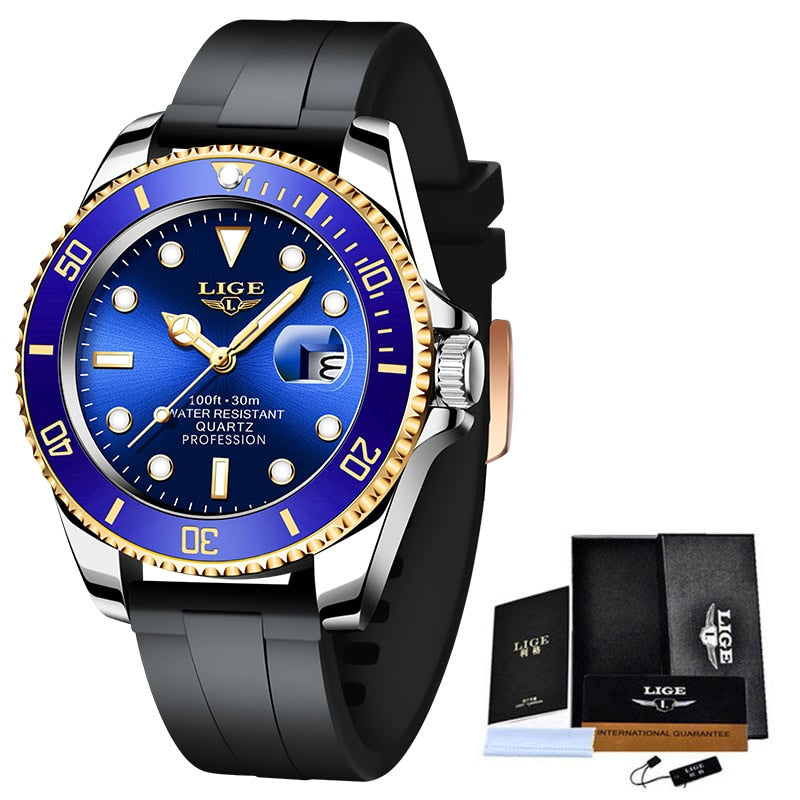 LIGE Top Brand Luxury Fashion Diver Watches for Men /  30ATM Waterproof / FREE Shipping
