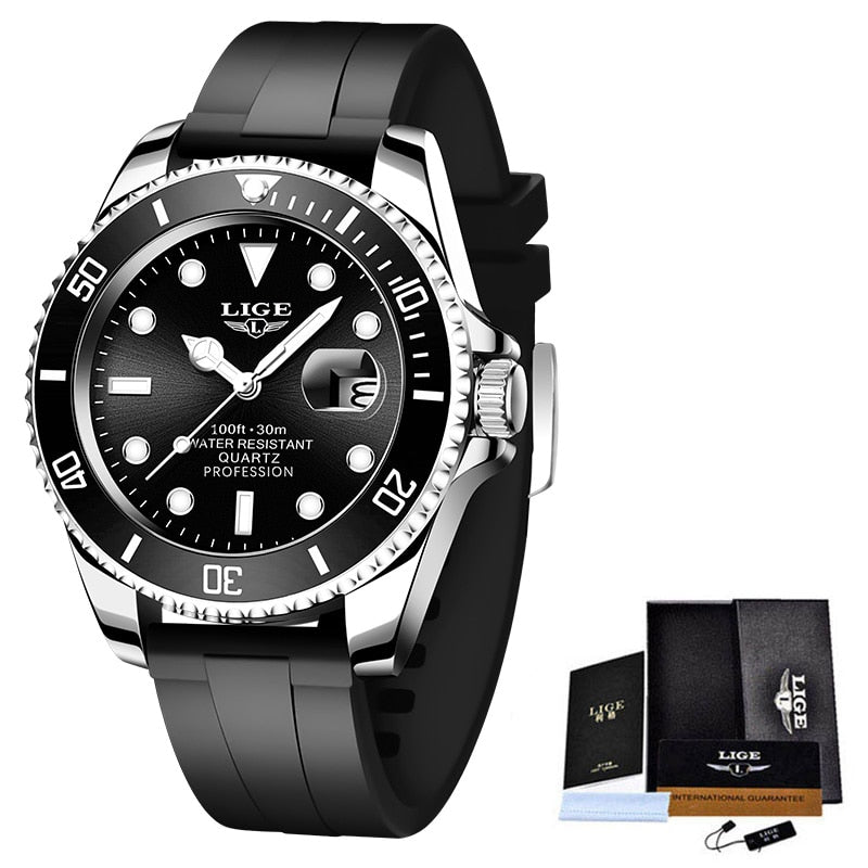 LIGE Top Brand Luxury Fashion Diver Watches for Men /  30ATM Waterproof / FREE Shipping