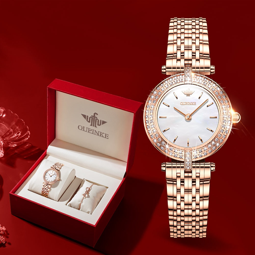 Swiss OUPINKE  beautiful/elegant Top Swiss Sapphire Mirror Alloy  Quartz Ladies Wrist watch