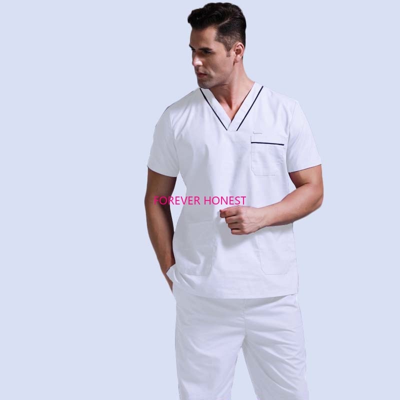 Plug Size Medical Suit for Men Short Sleeve Nursing Scrubs Cotton Veterinary Workwear Doctor Coveralls Surgical Pants Dentistry