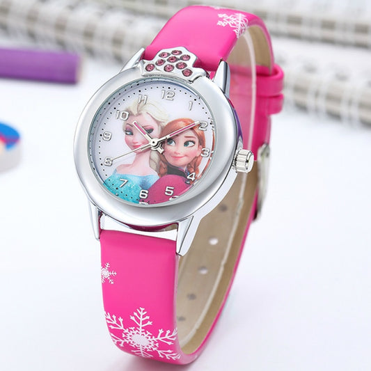 Elsa Princess  Watches Girls Leather Strap Cute  Cartoon Wristwatches Gifts for Kids Girl Frozen Clock