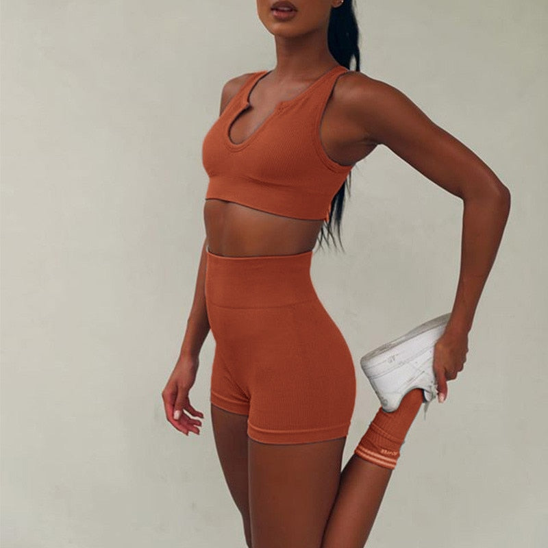 Women Seamless Shorts  with Sports tube top comfortable  2 Two Piece outfit  / FREE Shipping