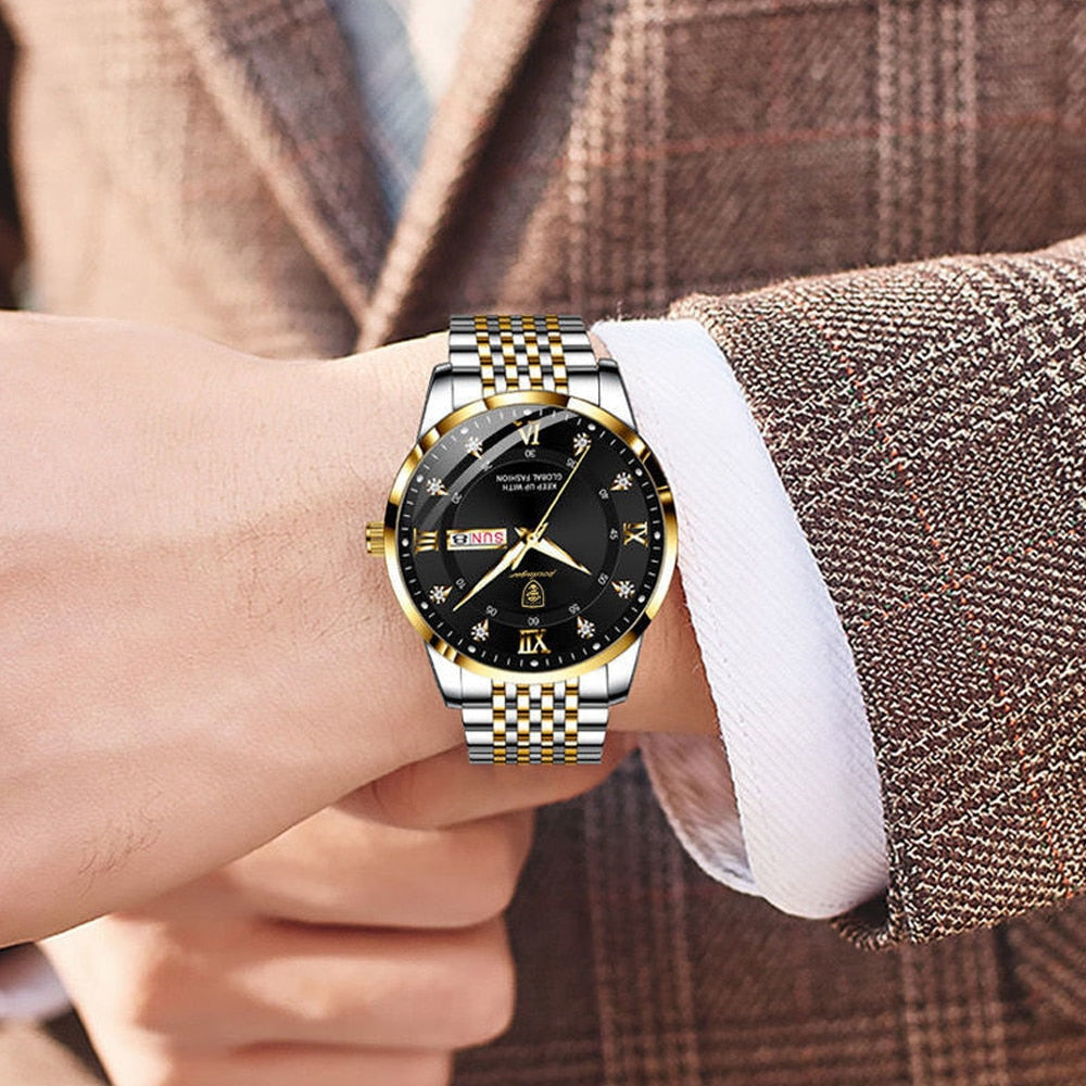 POEDAGAR Men's wrist  Watch Stainless Steel  / waterproof / Luminous Date , enter Discount Code BSATYMPNPZBQ  Buy 1 get 1 FREE / FREE Shipping