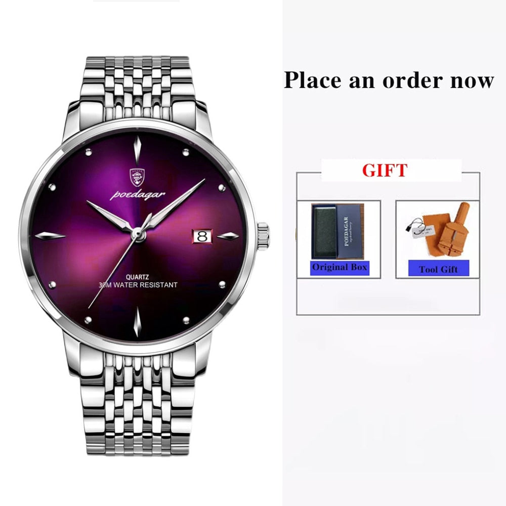 POEDAGAR Men's  Quartz  Watch  / Waterproof / Luminous / Stainless Steel , enter Discount Code 1QFX86VKJ1AS  Buy 1 get 1 FREE / FREE Shipping