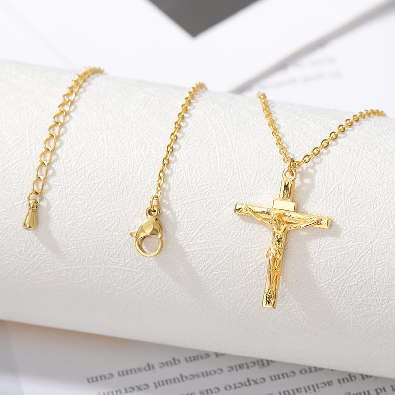 Christian Jesus Cross Necklace For Women-Men Stainless Steel Gold/Silver / Free Shipping