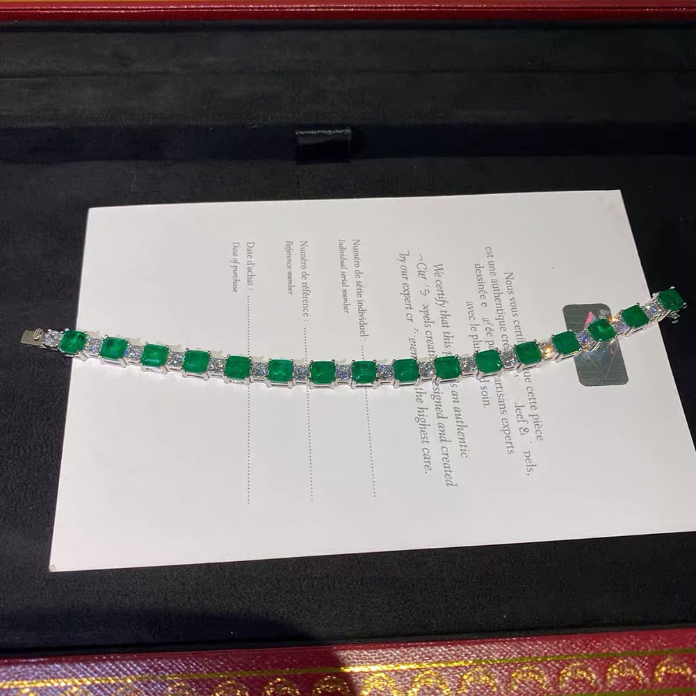 Beautiful 925 Sterling Silver Emerald Diamond tennis Bracelet for Women / Free Shipping