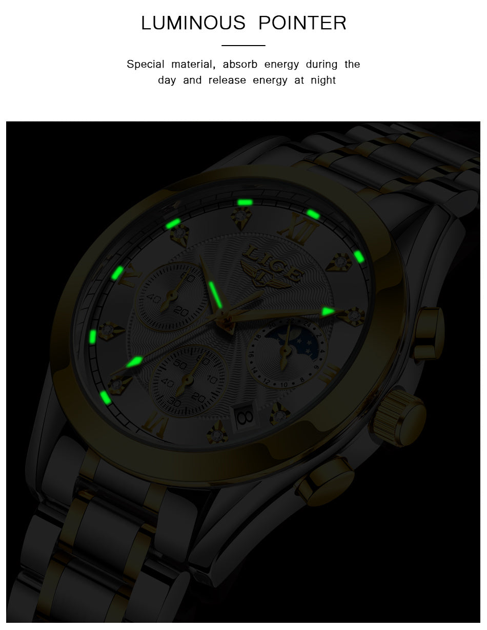 LIGE beautiful elegant  Ladies Watch / Waterproof/  Rose Gold Steel Strap / Top Brand Bracelet