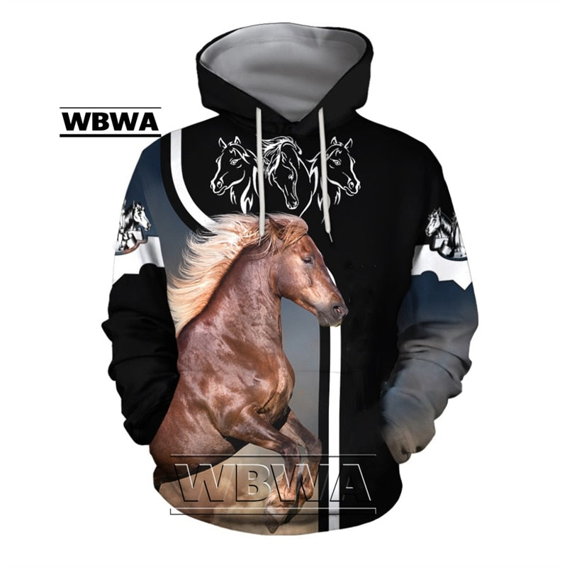 Ladies / Men hoodie beautiful  3D  animal Prints  / horse Men/ pullover streetwear / FREE shipping