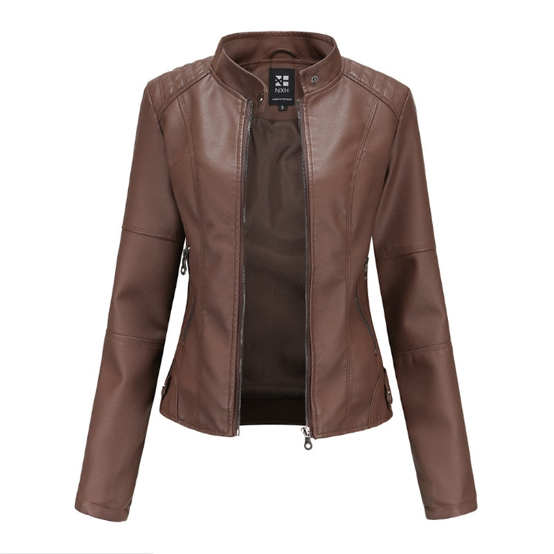 Ladies  Leather  Slim  Jacket comfortable lining and warm / FREE Shipping - tracking available